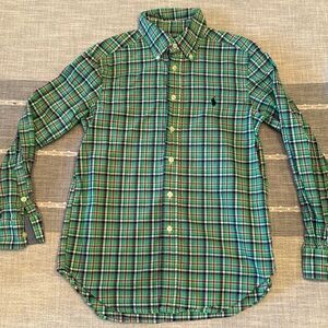 Ralph Lauren Boy’s medium 10/12 Plaid Button Down Shirt vibrant green blue red